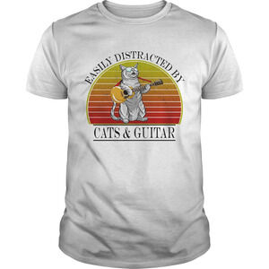Easily Distracted By Cats And Guitar  Retro Shirt
